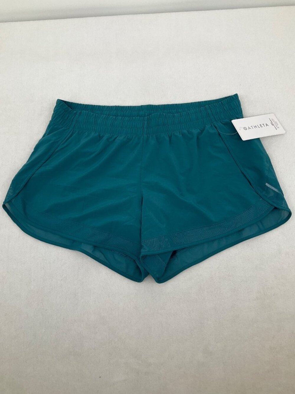 Athleta size Large Mesh Racer Run 4" Shorts Teal Blue Lined, NEW - Picture 3 of 13